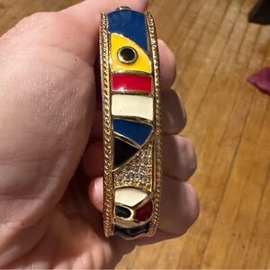 vintage Swarovski enamel crystal Nautical style hinged bangle bracelet